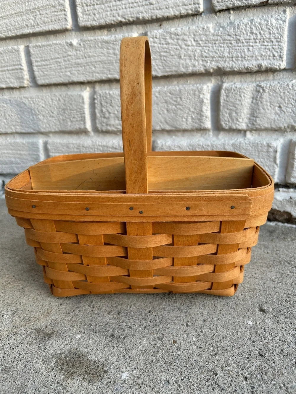 Vintage 1997 Longaberger Utensil Basket With Divider  Hand Woven USA 11x11x8